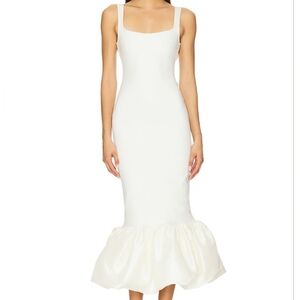 DELFI Xena Dress In Cream | Chic Cream Midi Dress with Flounce/Ruffle Hem
